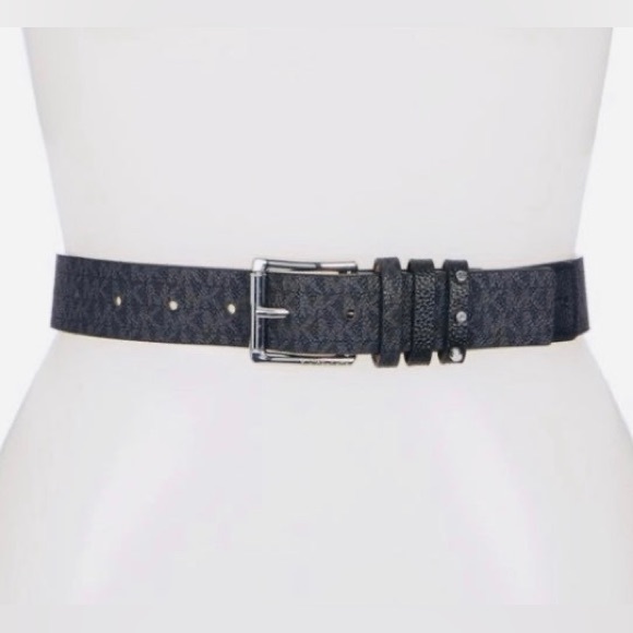 Michael Kors Women's Triple Loop Studded Black Logo Belt - Picture 14 of 14
